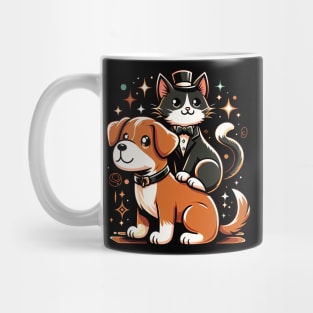 Tuxedo Cat on a Dog Funny Mug